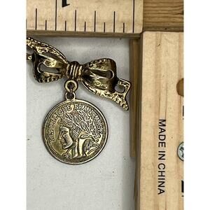 Vintage French Medal Bow Brooch République Française Coin Pin Jewelry Gift